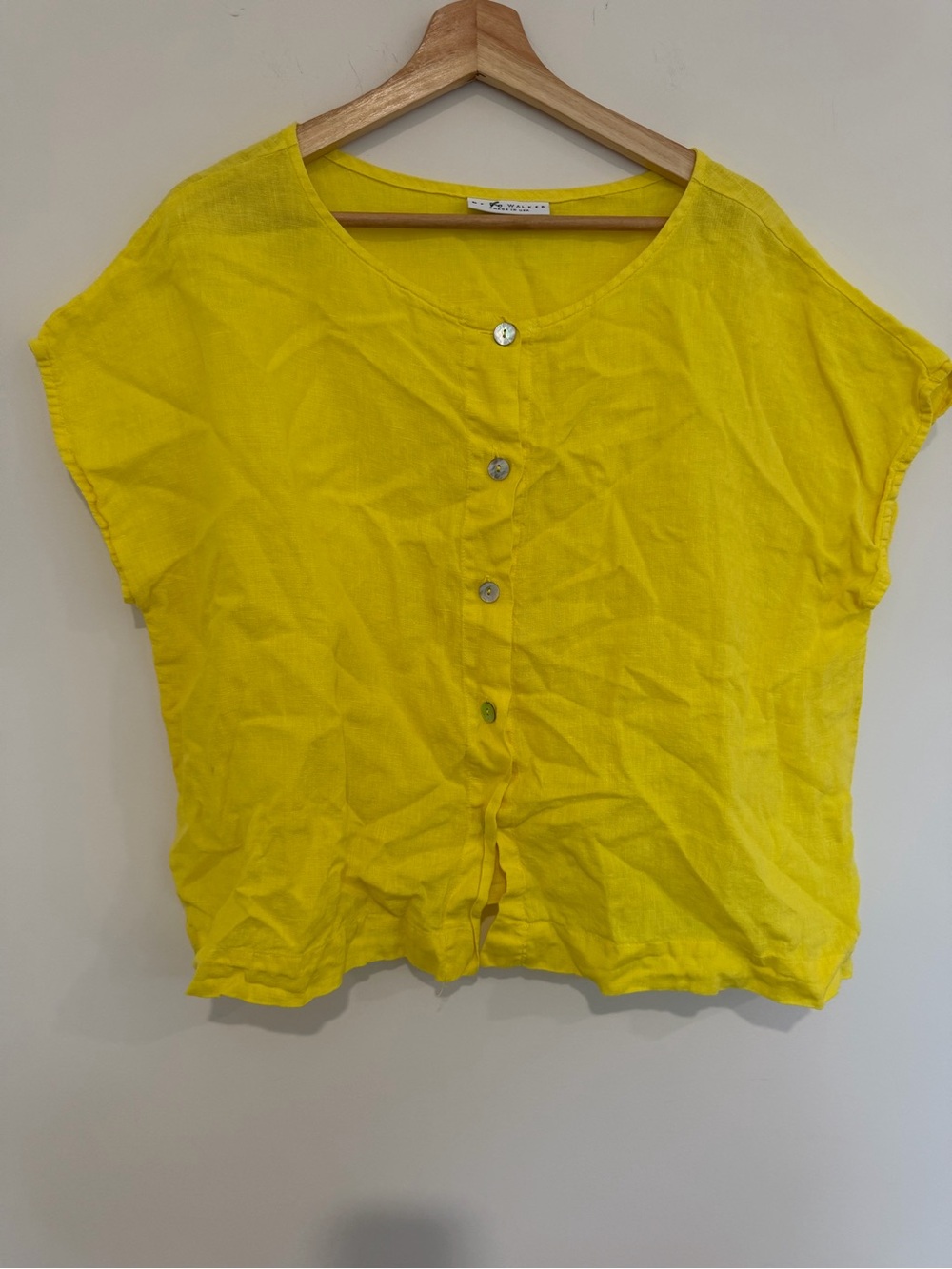 bryn Walker Bright Yellow Button-Front Linen Top